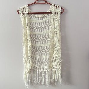 White Crochet Fringe Vest Boho